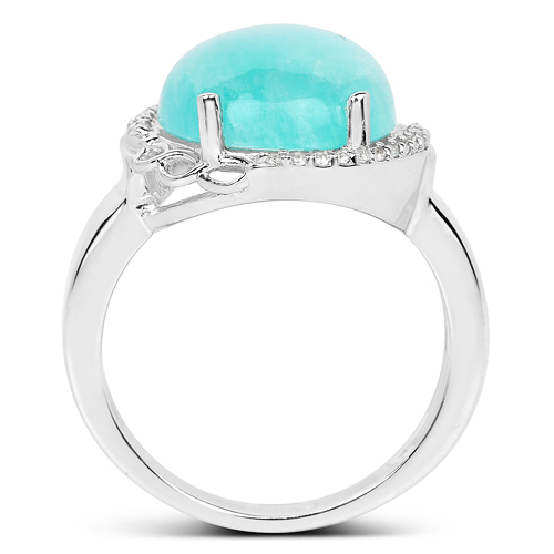 7.86 Carat Genuine Amazonite And White Topaz .925 Sterling Silver Ring