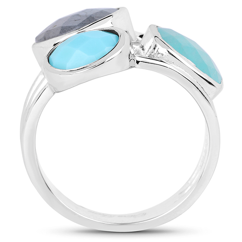 5.39 Carat Genuine Amazonite, Labradorite And Turquoise .925 Sterling Silver Ring
