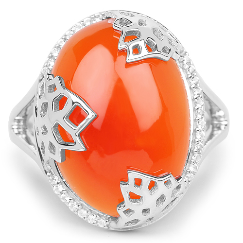 10.74 Carat Genuine Carnelian And White Topaz .925 Sterling Silver Ring