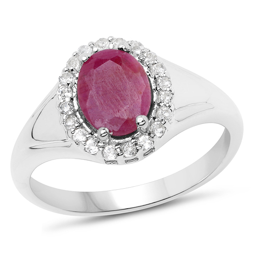 Ruby-1.90 Carat Genuine Ruby and White Topaz .925 Sterling Silver Ring