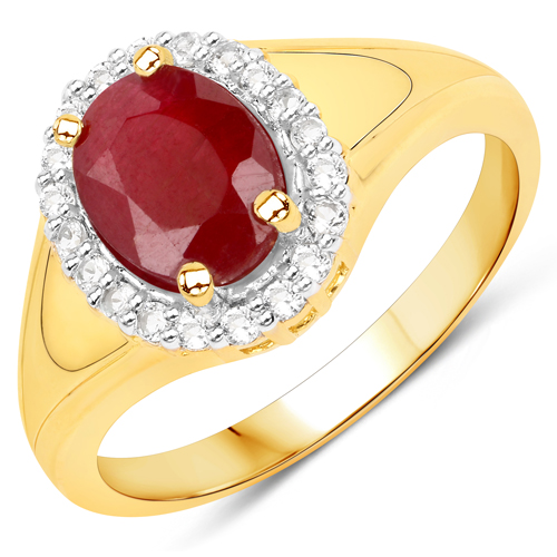 Ruby-1.90 Carat Genuine Ruby and White Topaz .925 Sterling Silver Ring