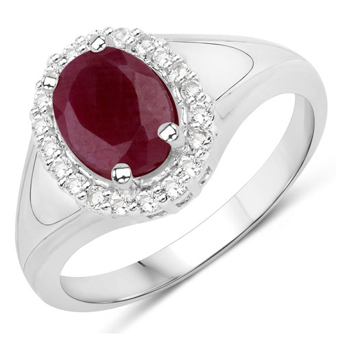 Ruby-2.05 Carat Genuine Ruby and White Topaz .925 Sterling Silver Ring