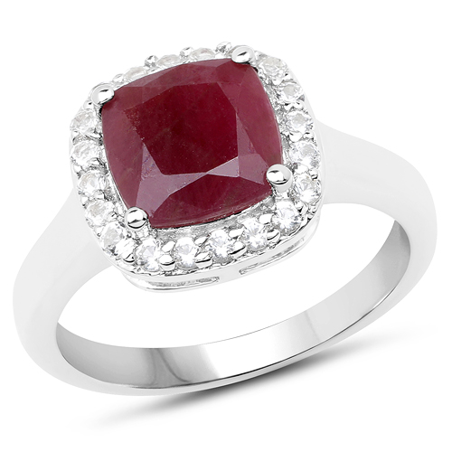 Ruby-3.03 Carat Genuine Ruby and White Topaz .925 Sterling Silver Ring
