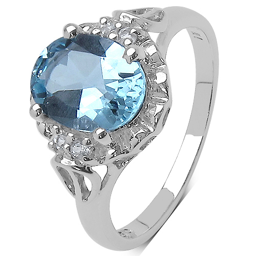 Rings-2.59 Carat Genuine Blue Topaz & White Topaz .925 Sterling Silver Ring