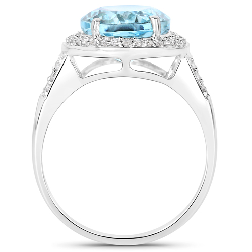 4.35 Carat Genuine Aquamarine and White Diamond 14K White Gold Ring