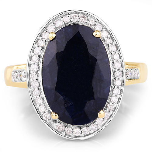 6.22 Carat Dyed Sapphire and White Diamond 14K Yellow Gold Ring