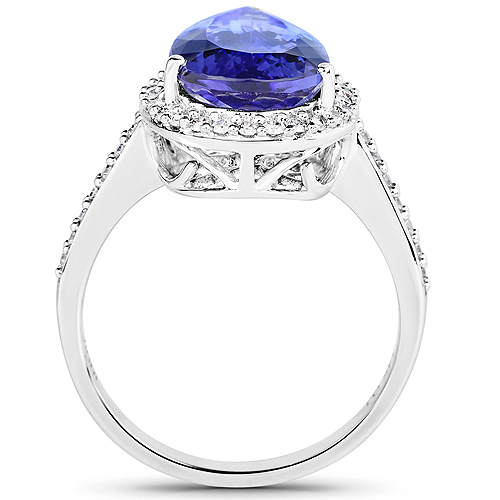 14K White Gold 5.29 Carat Genuine Tanzanite and White Diamond Ring