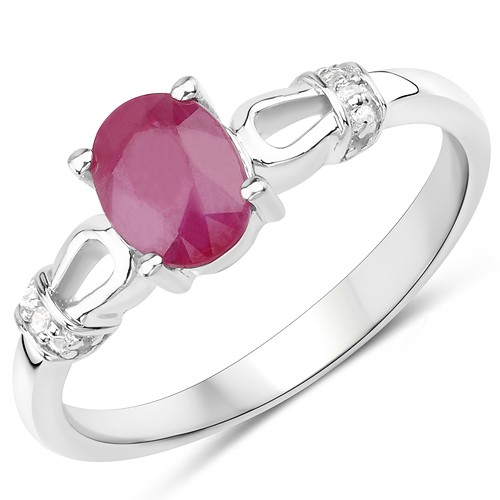 Ruby-0.90 Carat Genuine Ruby and White Zircon .925 Sterling Silver Ring