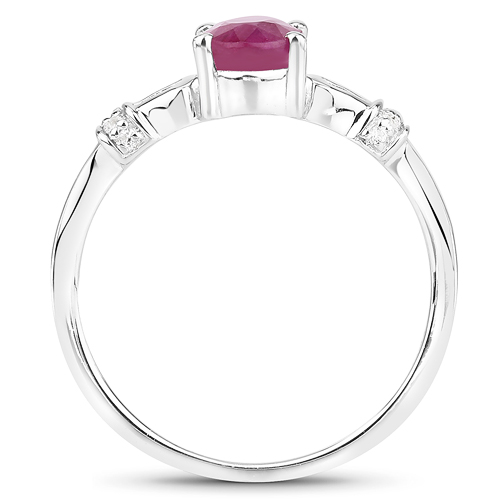 0.90 Carat Genuine Ruby and White Zircon .925 Sterling Silver Ring