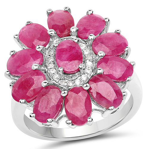 Ruby-5.83 Carat Genuine Ruby and White Zircon .925 Sterling Silver Ring