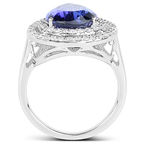 14K White Gold 5.96 Carat Genuine Tanzanite and White Diamond Ring