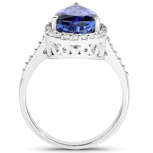 14K White Gold 4.30 Carat Genuine Tanzanite and White Diamond Ring