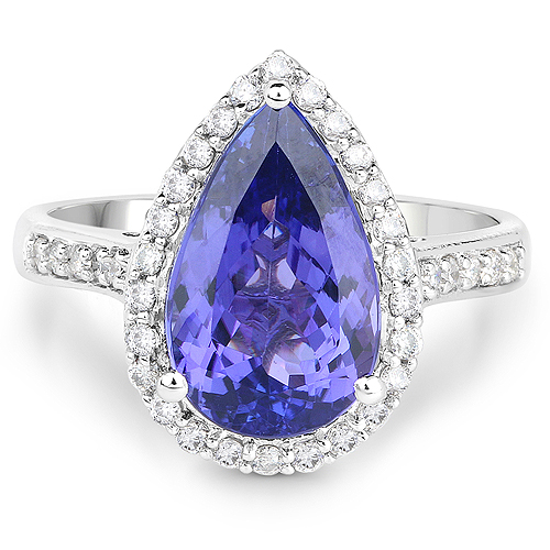 14K White Gold 4.30 Carat Genuine Tanzanite and White Diamond Ring