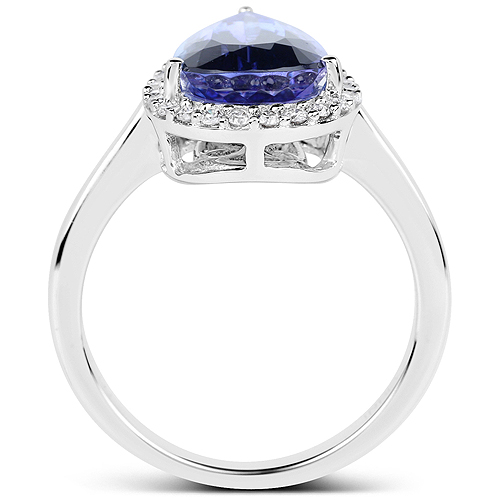 14K White Gold 3.86 Carat Genuine Tanzanite and White Diamond Ring