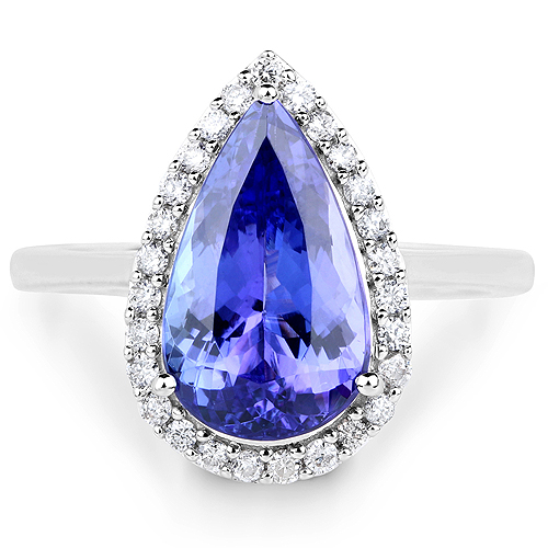 14K White Gold 3.86 Carat Genuine Tanzanite and White Diamond Ring