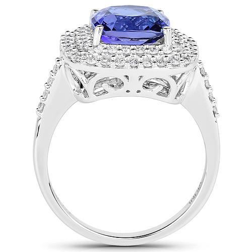 14K White Gold 3.88 Carat Genuine Tanzanite and White Diamond Ring