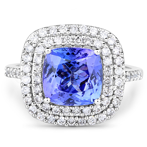 14K White Gold 3.88 Carat Genuine Tanzanite and White Diamond Ring