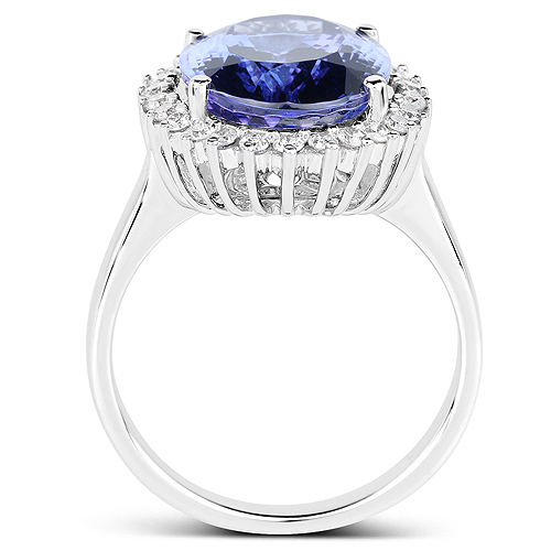 14K White Gold 7.31 Carat Genuine Tanzanite and White Diamond Ring