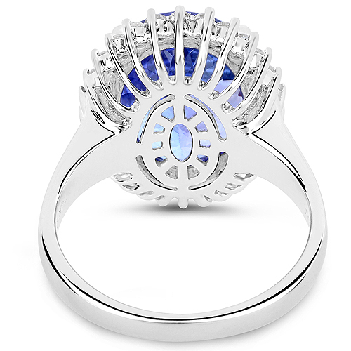 14K White Gold 7.31 Carat Genuine Tanzanite and White Diamond Ring