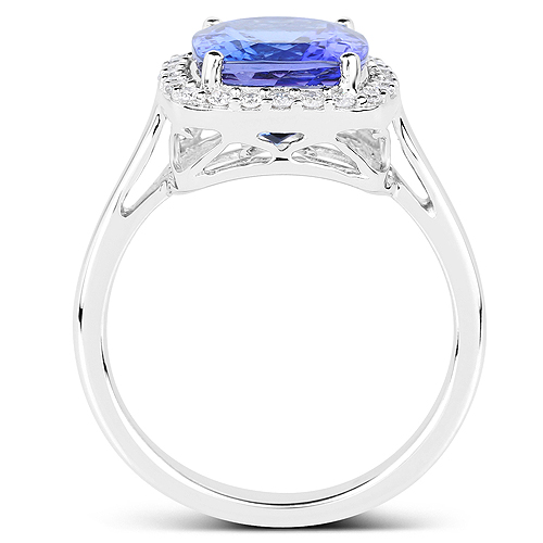 14K White Gold 3.88 Carat Genuine Tanzanite and White Diamond Ring