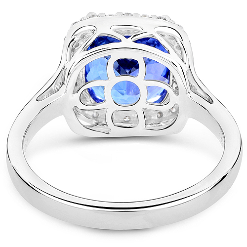 14K White Gold 3.88 Carat Genuine Tanzanite and White Diamond Ring