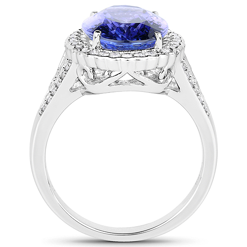 14K White Gold 5.31 Carat Genuine Tanzanite and White Diamond Ring