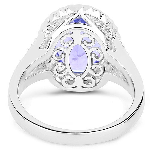 14K White Gold 5.31 Carat Genuine Tanzanite and White Diamond Ring
