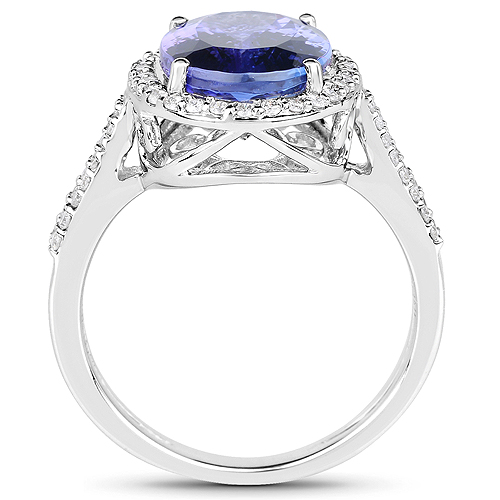14K White Gold 5.08 Carat Genuine Tanzanite and White Diamond Ring