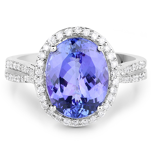 14K White Gold 5.08 Carat Genuine Tanzanite and White Diamond Ring