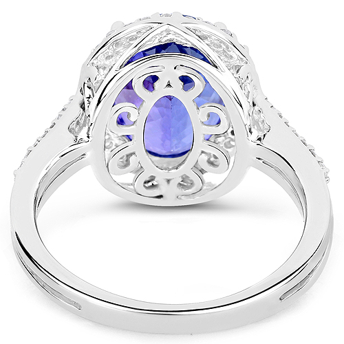 14K White Gold 5.08 Carat Genuine Tanzanite and White Diamond Ring
