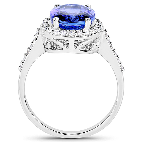 14K White Gold 4.55 Carat Genuine Tanzanite and White Diamond Ring