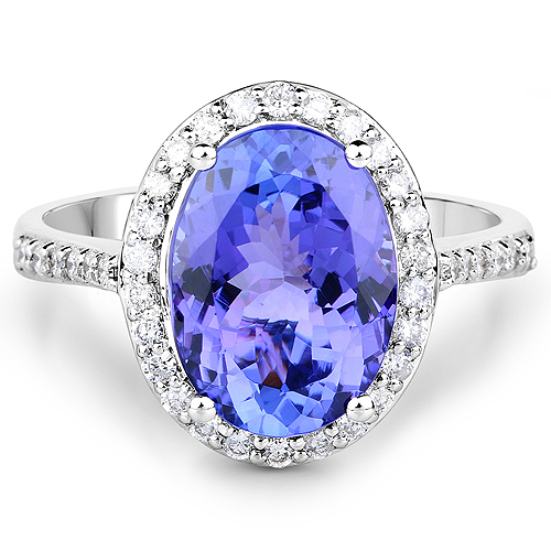 14K White Gold 4.55 Carat Genuine Tanzanite and White Diamond Ring