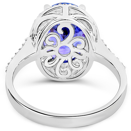 14K White Gold 4.55 Carat Genuine Tanzanite and White Diamond Ring