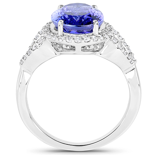 14K White Gold 4.61 Carat Genuine Tanzanite and White Diamond Ring