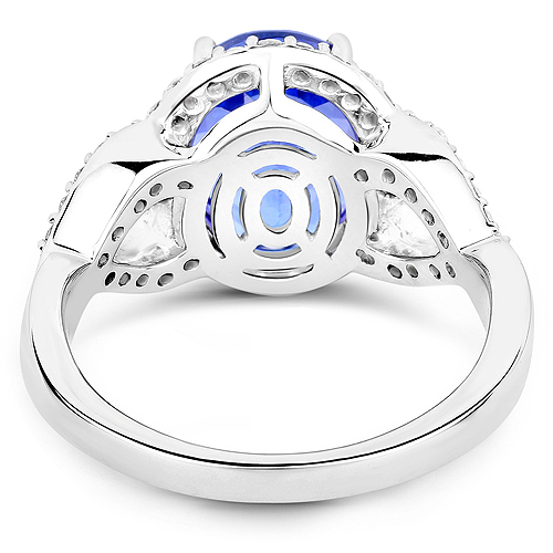14K White Gold 4.61 Carat Genuine Tanzanite and White Diamond Ring