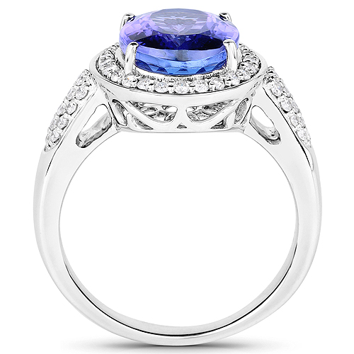 14K White Gold 4.33 Carat Genuine Tanzanite and White Diamond Ring