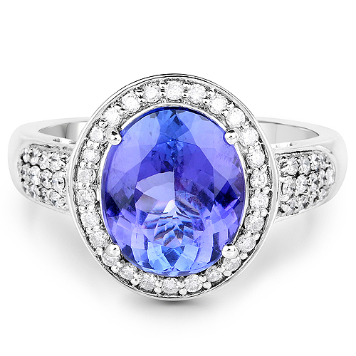 14K White Gold 4.33 Carat Genuine Tanzanite and White Diamond Ring