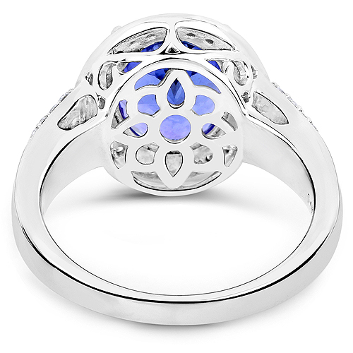 14K White Gold 4.33 Carat Genuine Tanzanite and White Diamond Ring