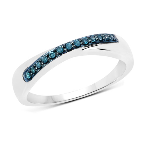 Diamond-0.09 Carat Genuine Blue Diamond .925 Sterling Silver Ring