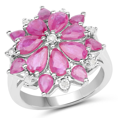 Ruby-4.32 Carat Genuine Ruby and White Diamond .925 Sterling Silver Ring