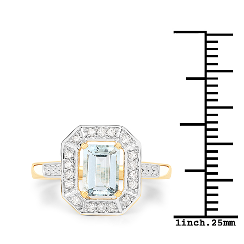 0.98 Carat Genuine Aquamarine and White Diamond 14K Yellow Gold Ring