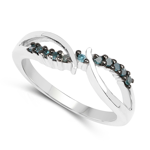 0.13 Carat Genuine Blue Diamond .925 Sterling Silver Ring