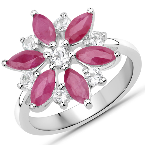 1.81 Carat Genuine Ruby and White Topaz .925 Sterling Silver Ring