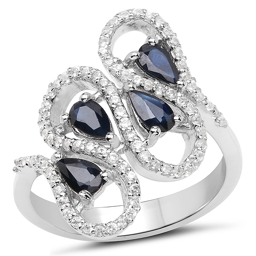 1.41 Carat Genuine Blue Sapphire and White Zircon .925 Sterling Silver Ring
