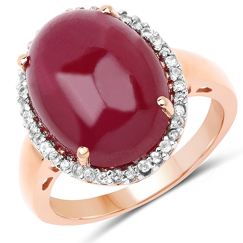 Ruby-14K Rose Gold Plated 16.69 Carat Genuine Glass Filled Ruby and White Topaz .925 Sterling Silver Ring