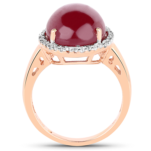 14K Rose Gold Plated 16.69 Carat Genuine Glass Filled Ruby and White Topaz .925 Sterling Silver Ring