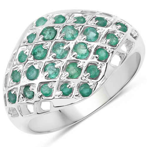 Emerald-0.90 Carat Genuine Emerald .925 Sterling Silver Ring