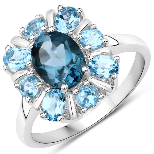 Rings-2.69 Carat Genuine London Blue Topaz and Swiss Blue Topaz .925 Sterling Silver Ring