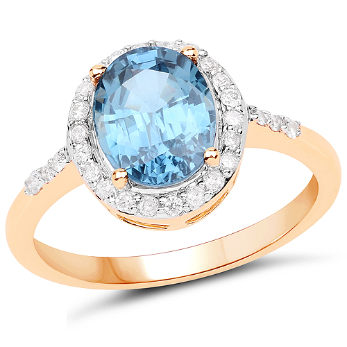 Sapphire-2.46 Carat Genuine Blue Sapphire and White Diamond 14K Yellow Gold Ring