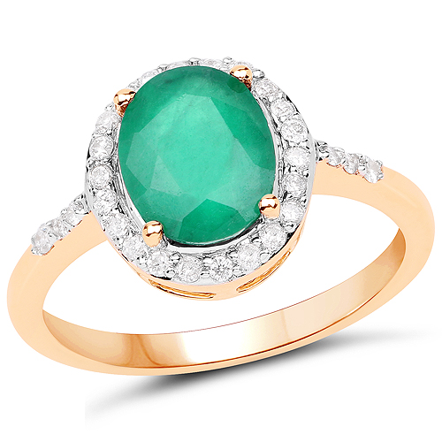Emerald-1.86 Carat Genuine Zambian Emerald and White Diamond 14K Yellow Gold Ring